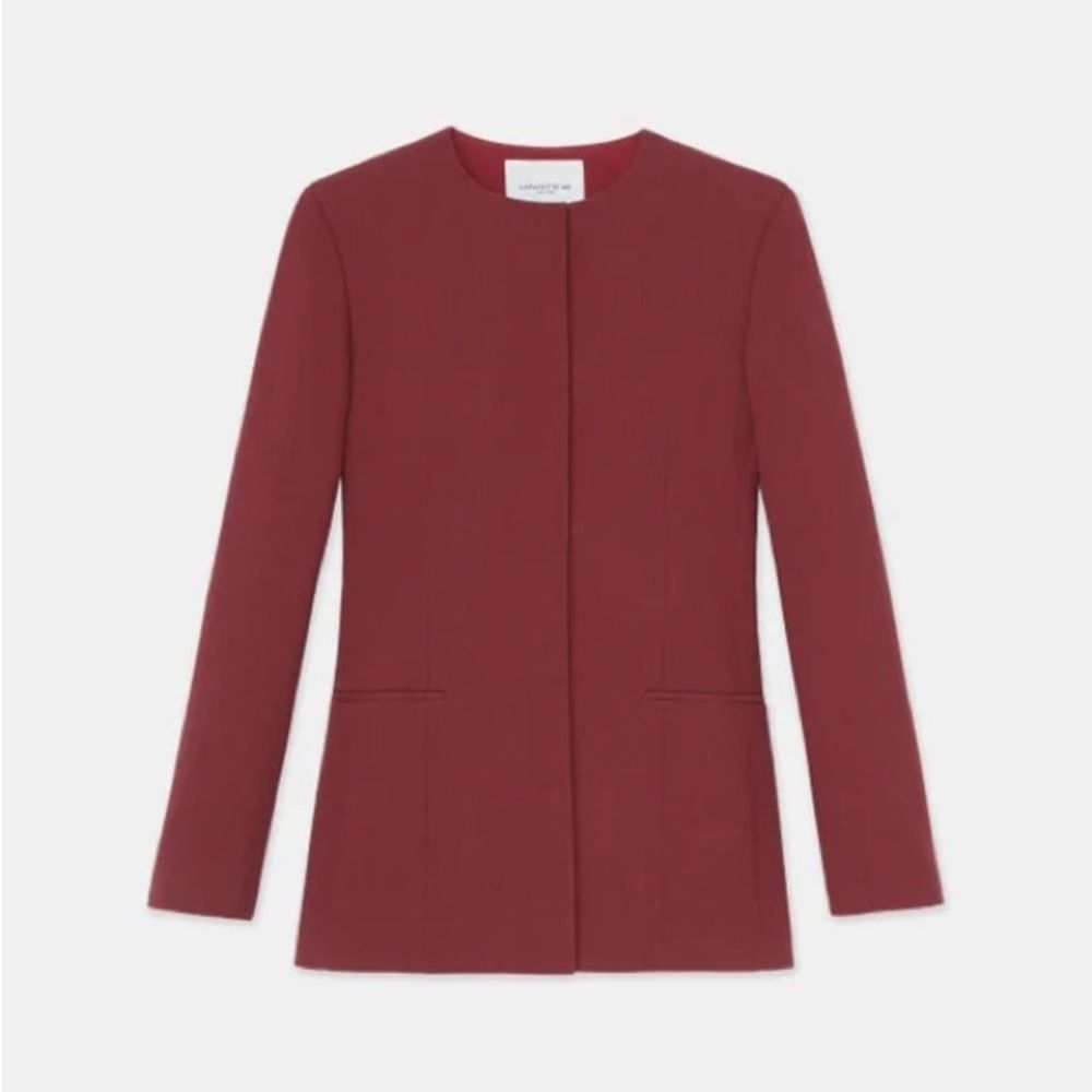 Lafayette 148 Wool Collarless Jacket Blazer Claret 16W Excellent Condition